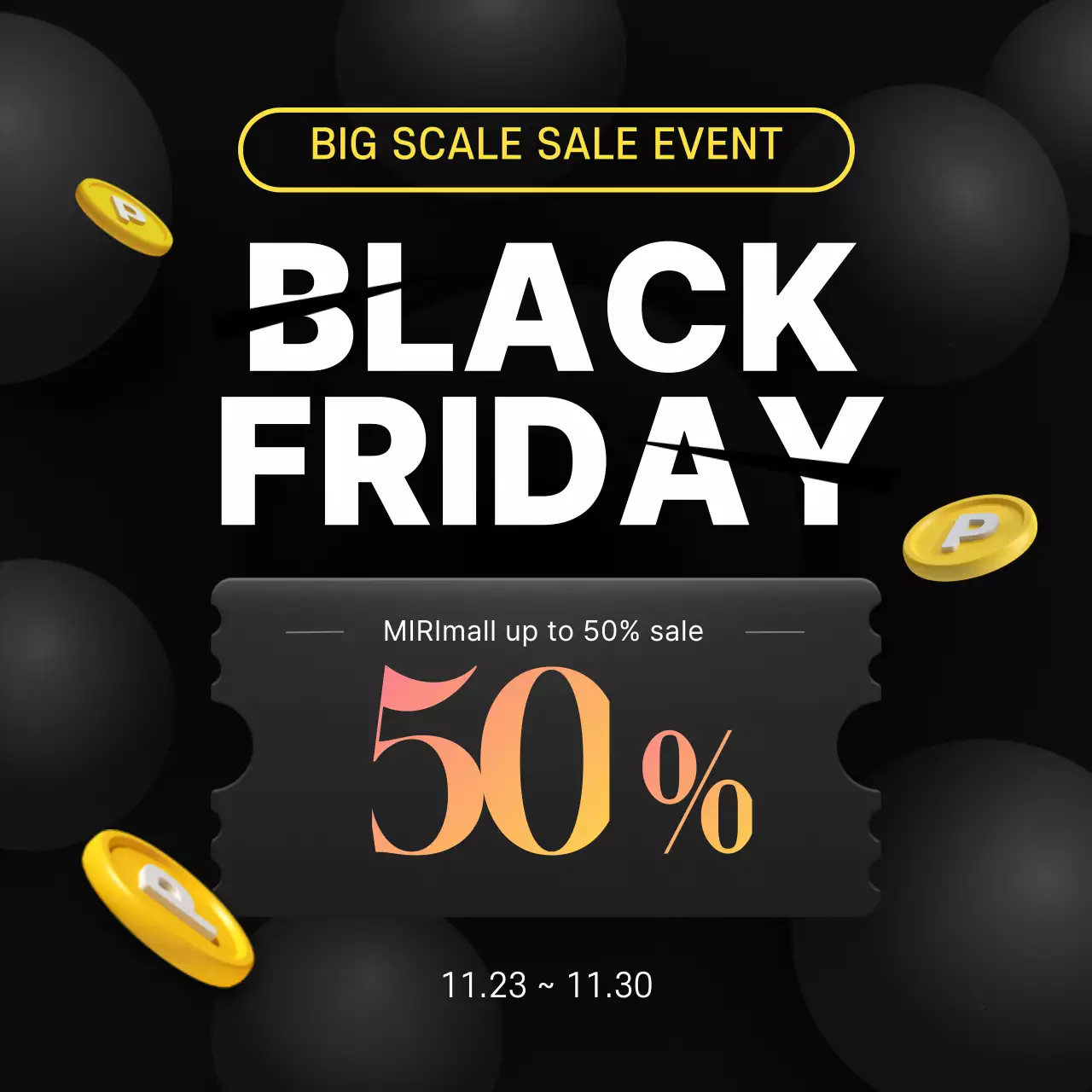 Simple black and yellow coupon Black Friday sale announcement