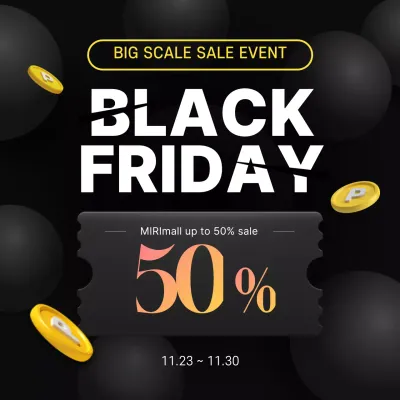 Simple black and yellow coupon Black Friday sale announcement