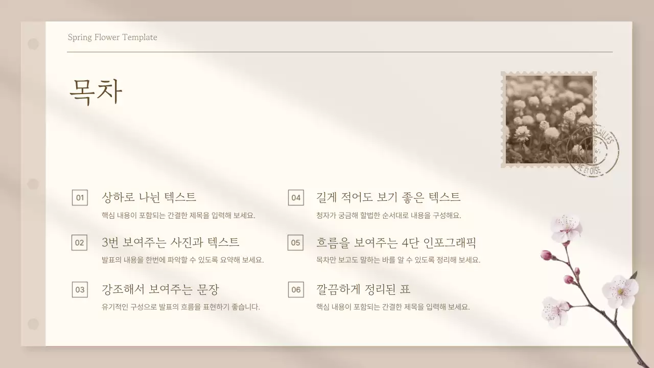 베이지와 아이보리색의 심플한 봄 꽃 교육자료