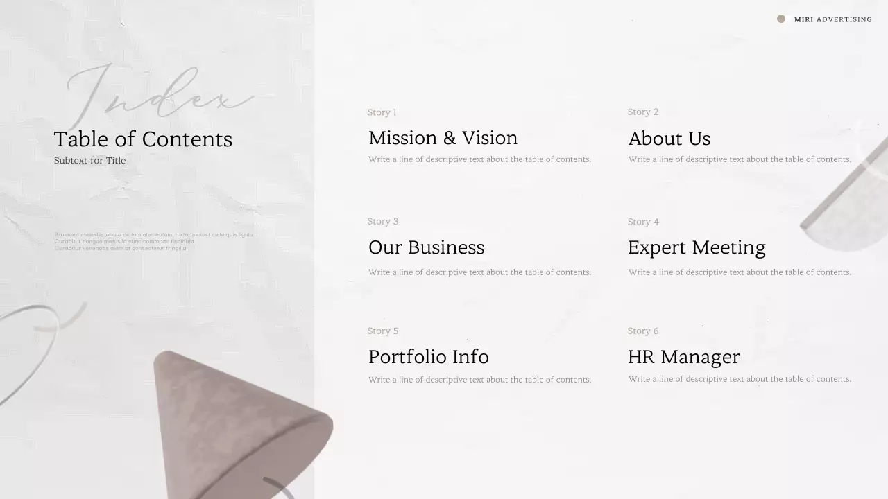 베이지색과 흰색의 고급스러운 스토리텔링형 기업 소개서