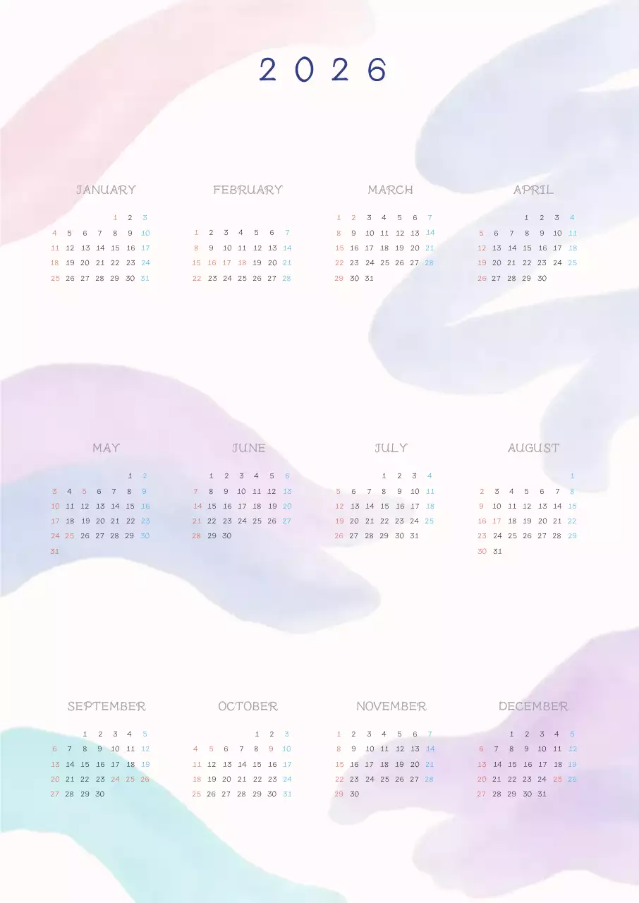 연보라 미니멀 2026 달력 캘린더