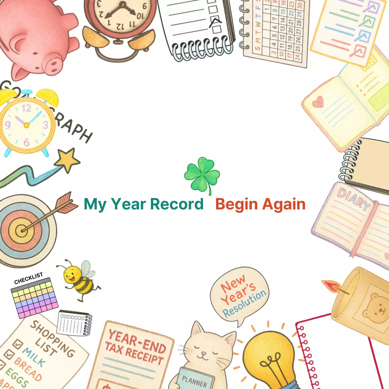 베이지 아기자기한 한해 정리와 신년 계획 포토프레임