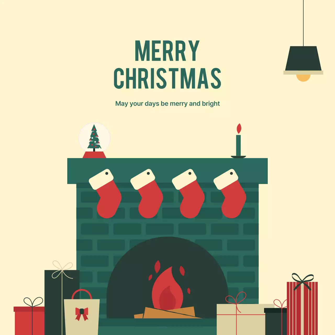 Cozy Christmas card in beige and green