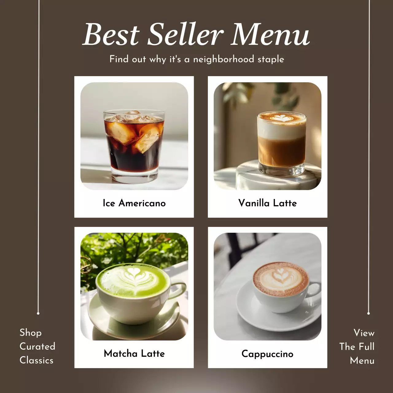 갈색 모던 커피 메뉴판