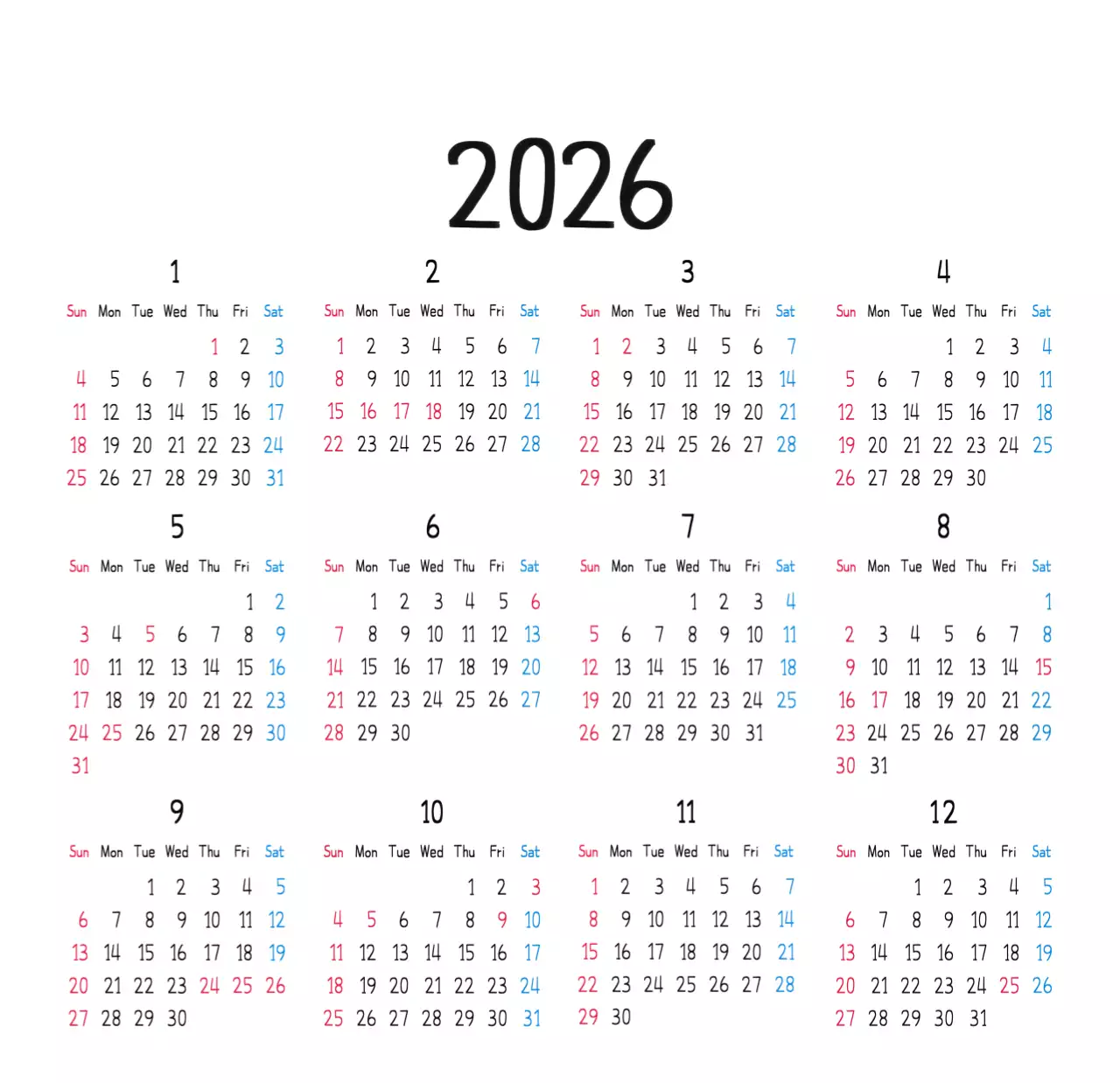 알록달록 레트로감성의 견출지 2026년 탁상달력