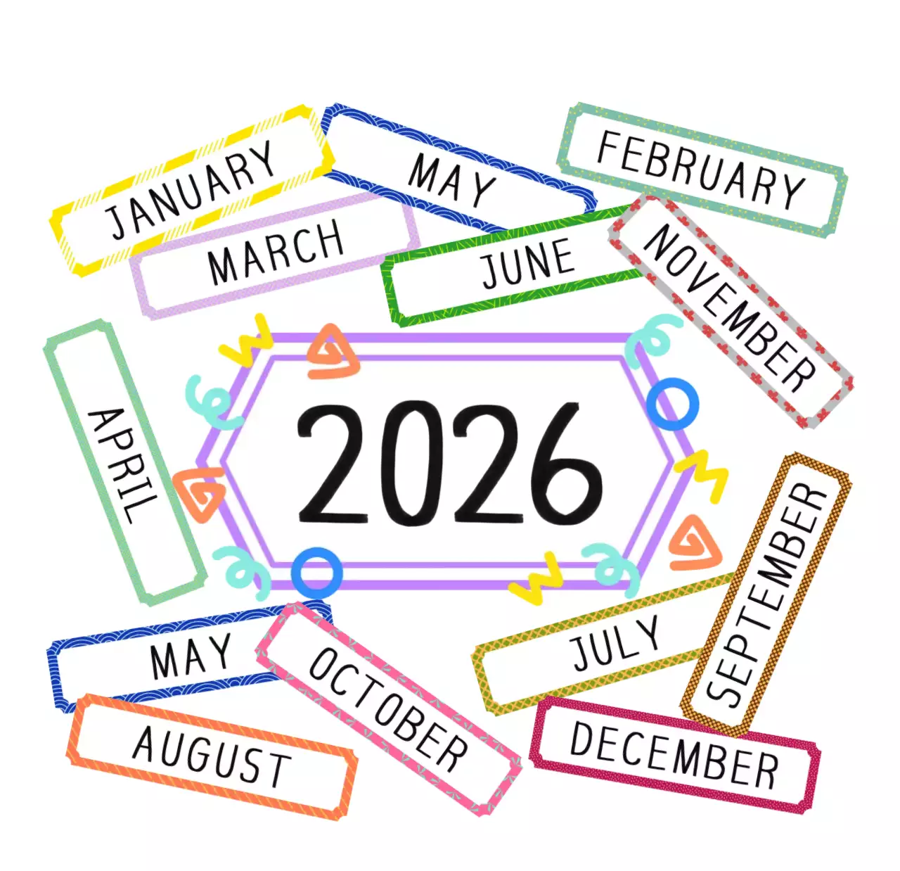 알록달록 레트로감성의 견출지 2026년 탁상달력