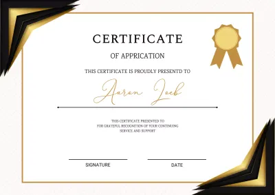 Black and gold elegant appreciation certificate