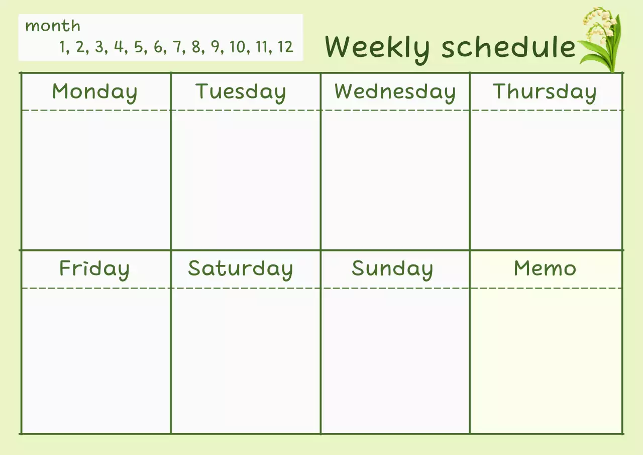 Green Silverbell Weekly Schedule