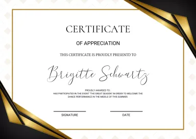 Black and gold elegant appreciation certificate