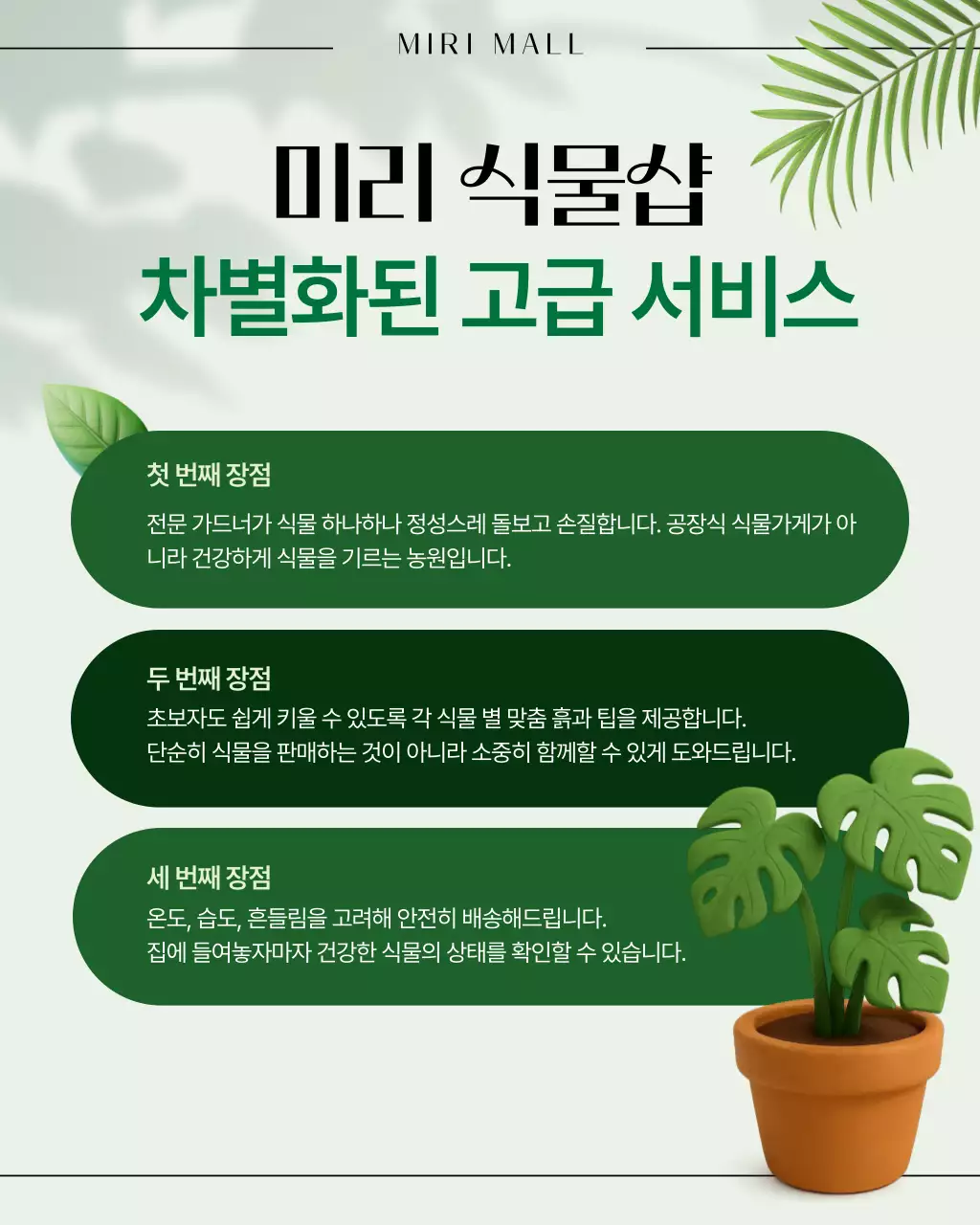 초록 깔끔 식물 서비스 홍보