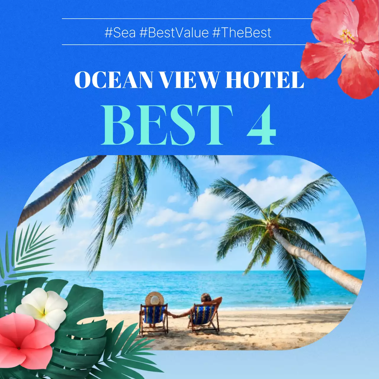 Blue Tropical Hotel Promotion Social Media Post