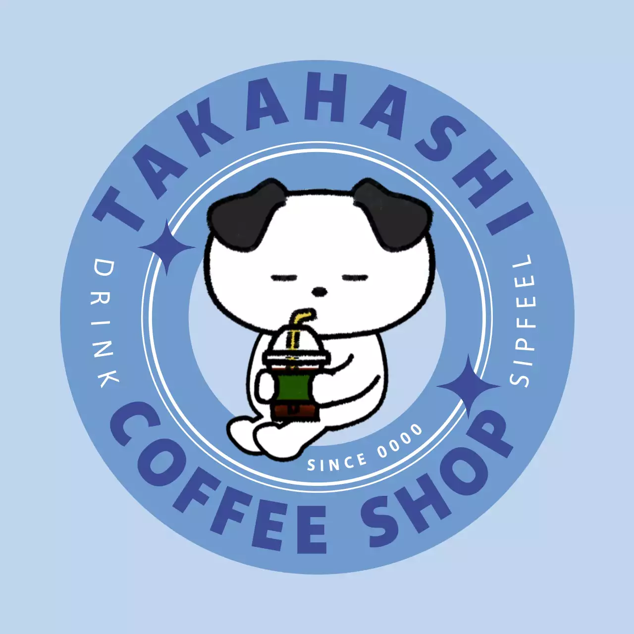 水色 かわいい コーヒー ロゴ キャラクター