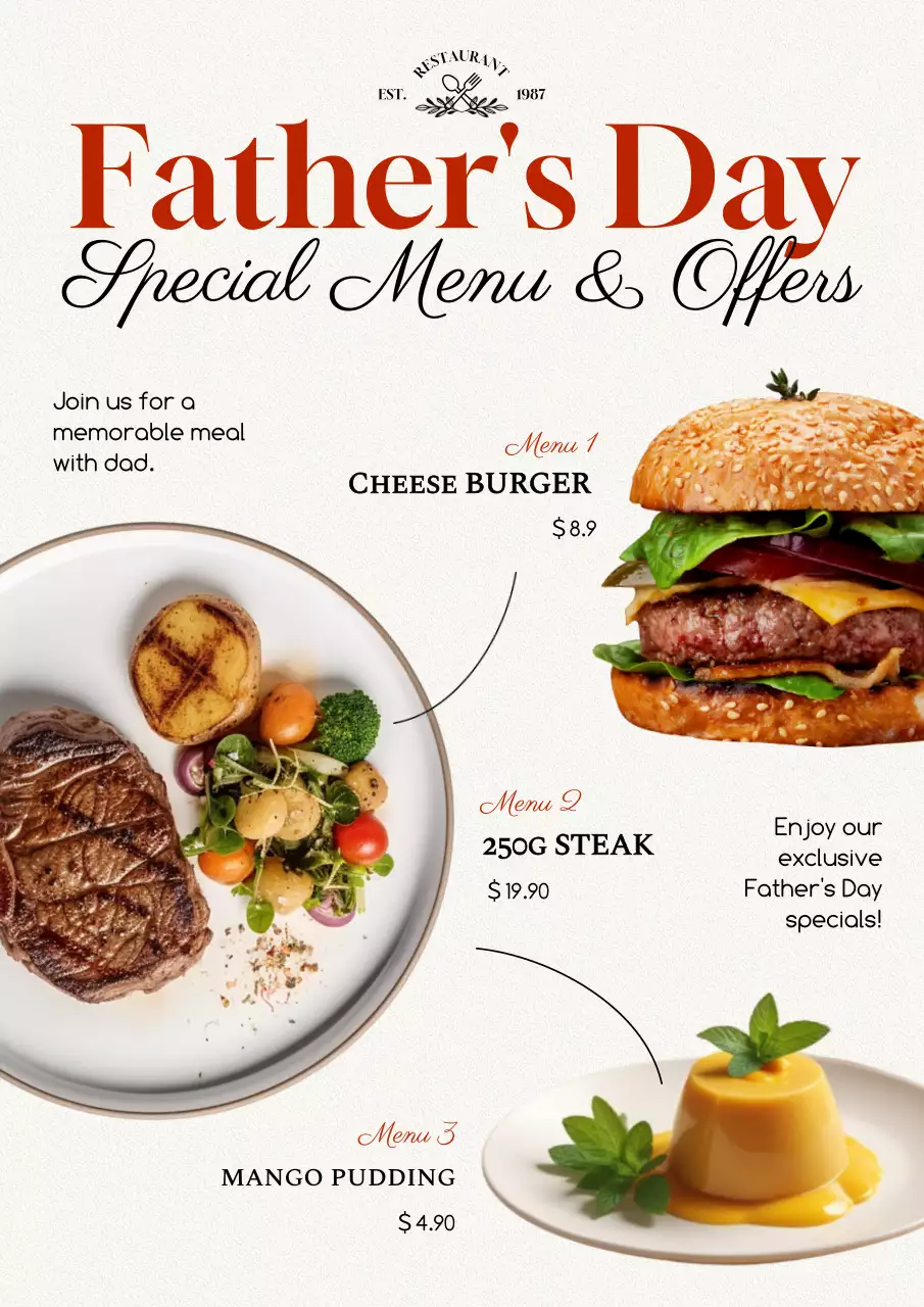 Orange Classic Father's Day Menu Poster