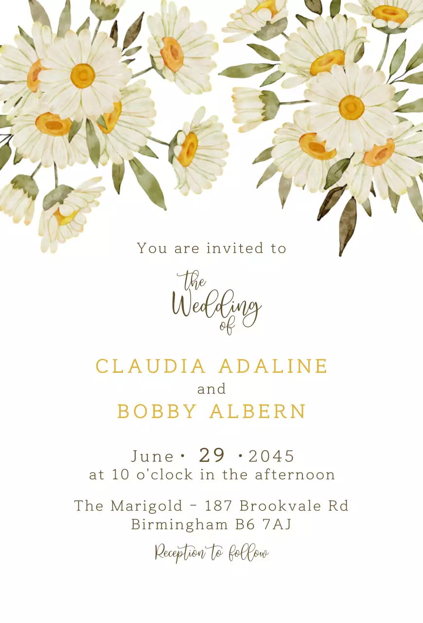 수채화 데이지 꽃 청첩장