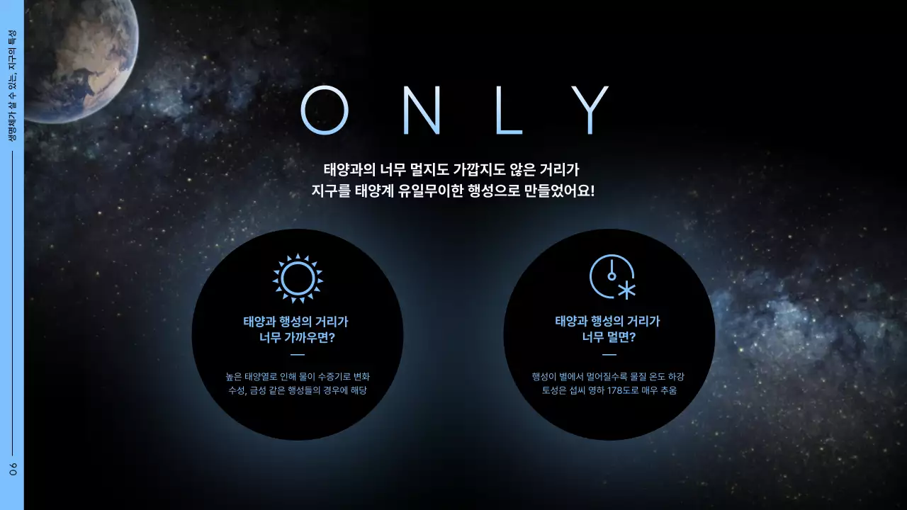 블랙배경에 우주사진을 활용한 우주테마