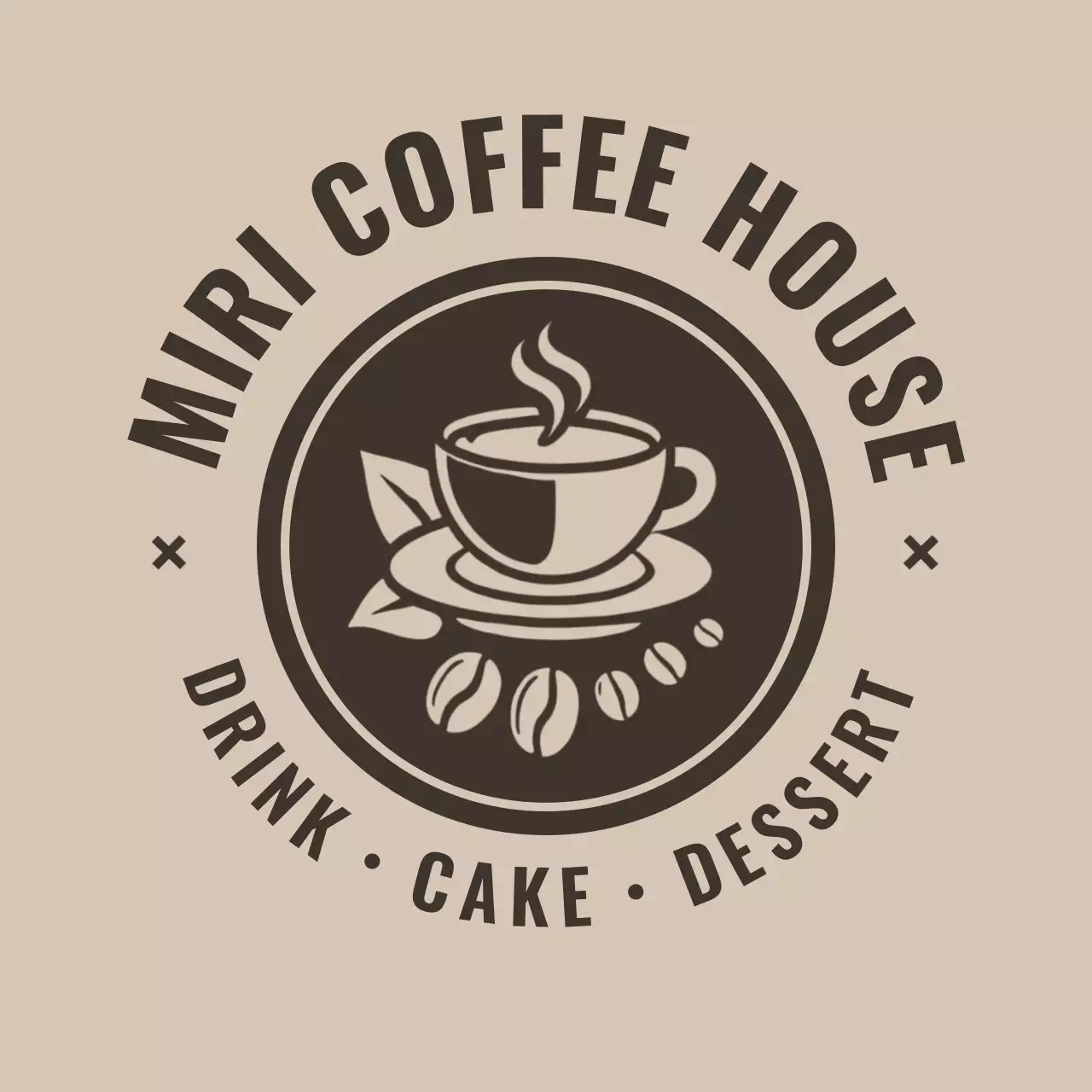 ベージュ クラシック カフェ ロゴ イラストテキスト