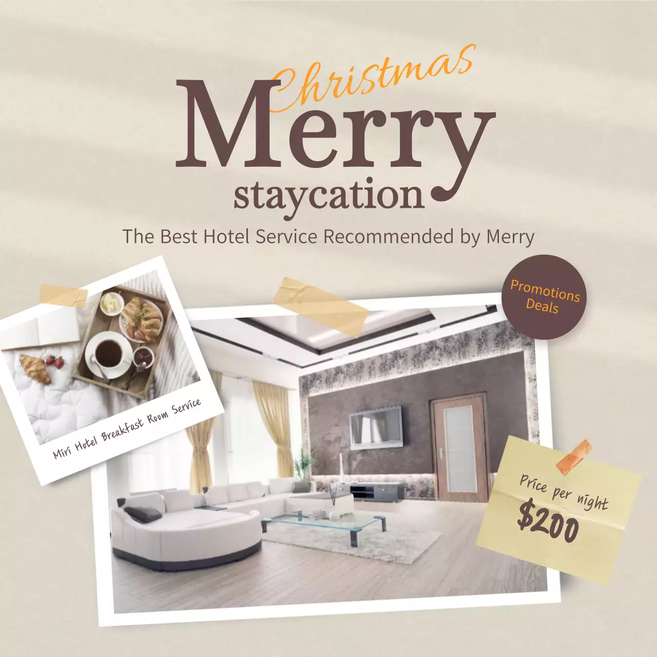 Beige Elegant Staycation Promotion Social Media Post