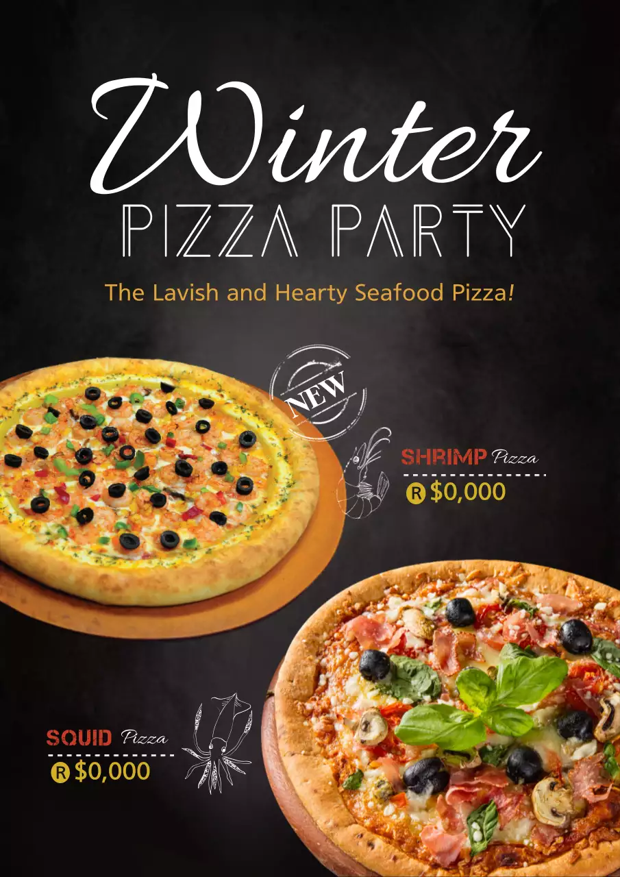 Black Elegant Pizza Promotion Poster