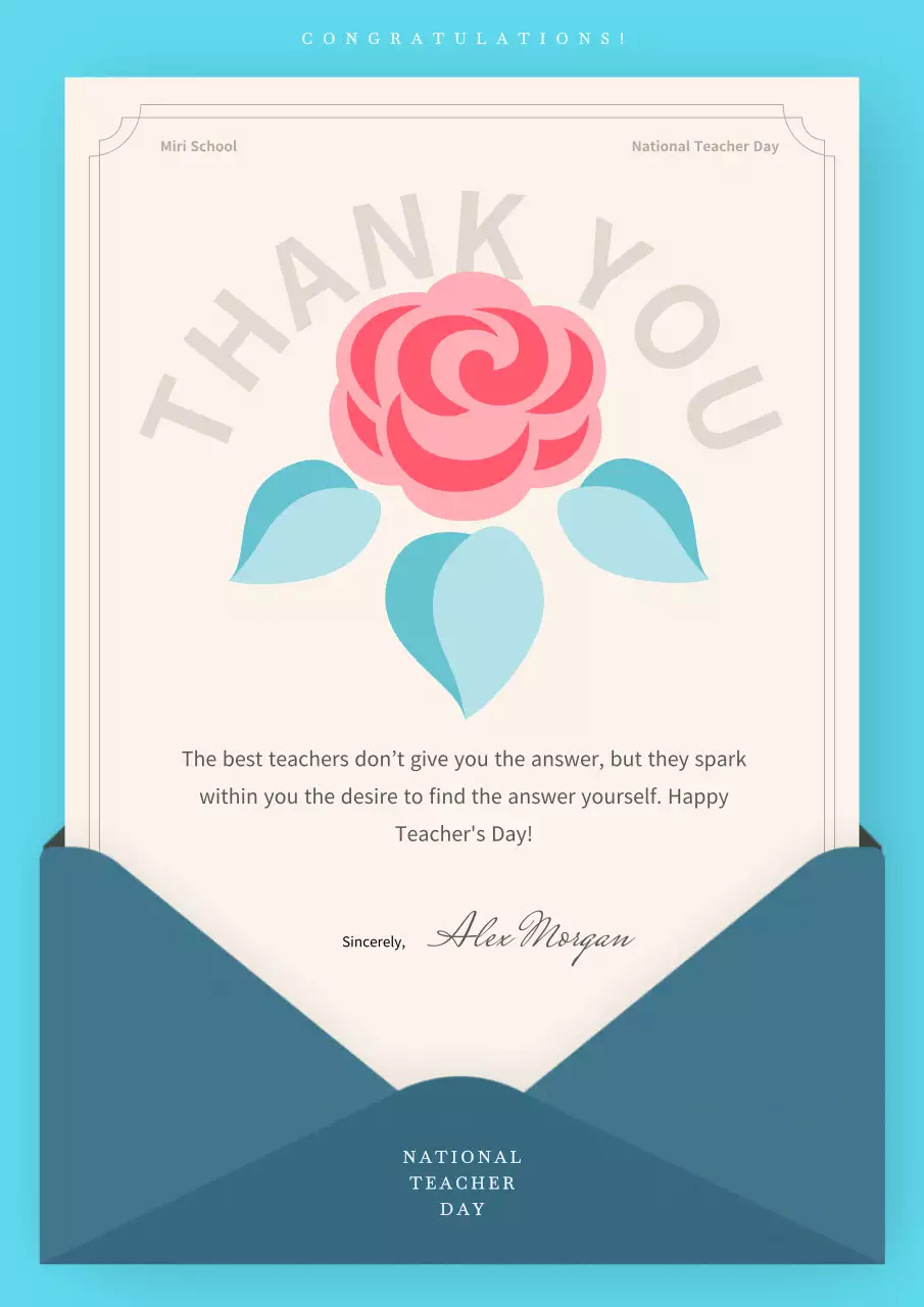 Blue Elegant Teacher Thank You Poster