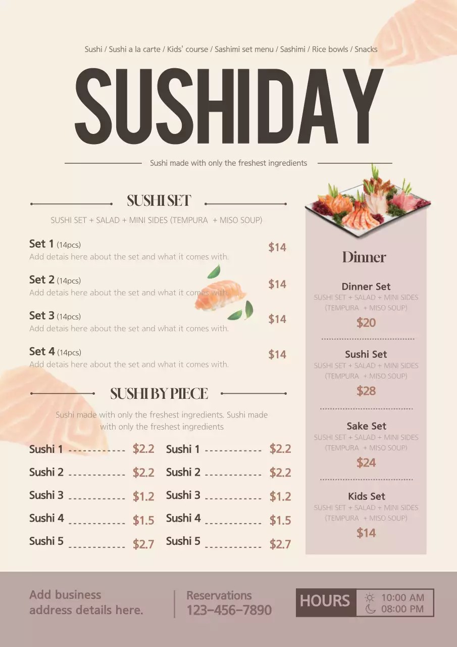 Beige Minimal Sushi Menu Poster