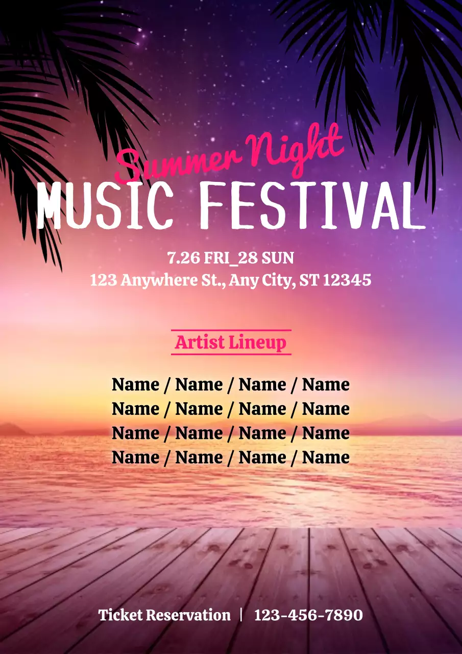 Purple Tropical Music Event Promotion Poster