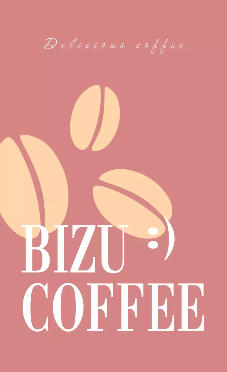 赤と黄褐色と淡い黄色の白いテキストとコーヒー豆のイラストで構成されたクラシックなカフェのプロモーション。