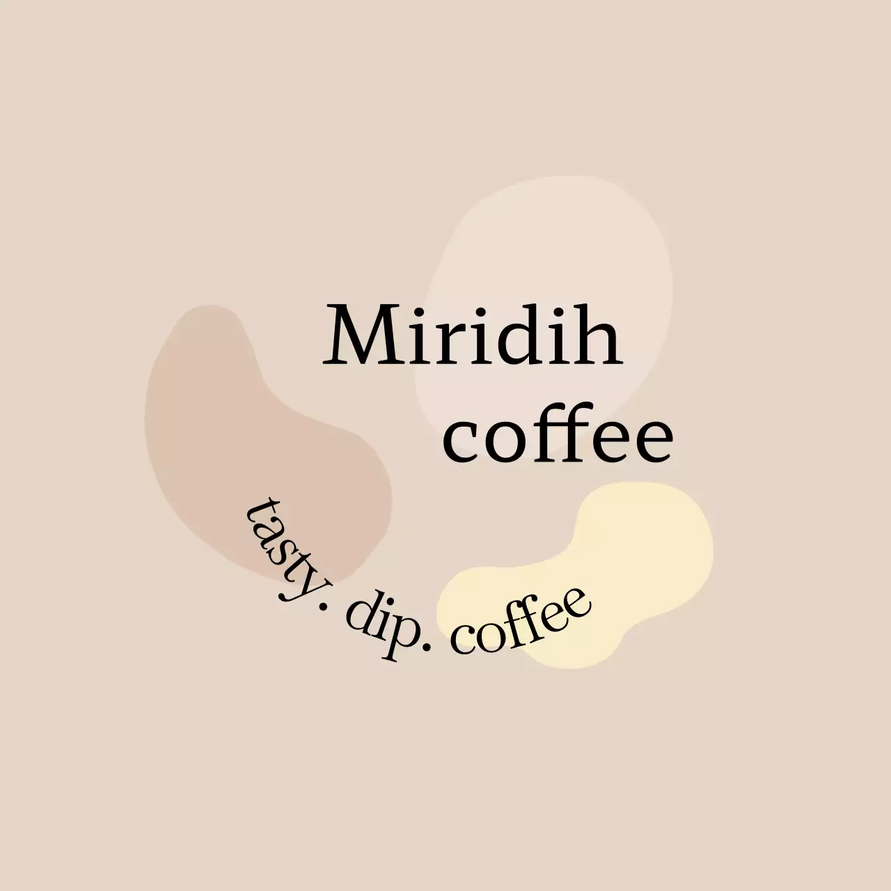 ブラウントーンのテキストとコーヒー豆の写真イラストで構成されたカフェの宣伝。