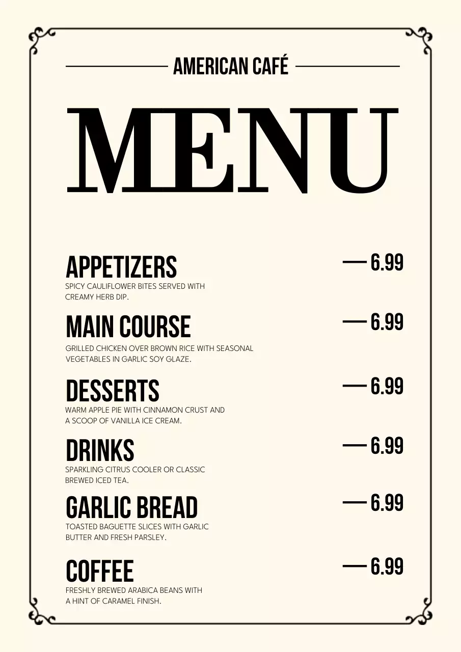 Beige Classic Cafe Menu Poster