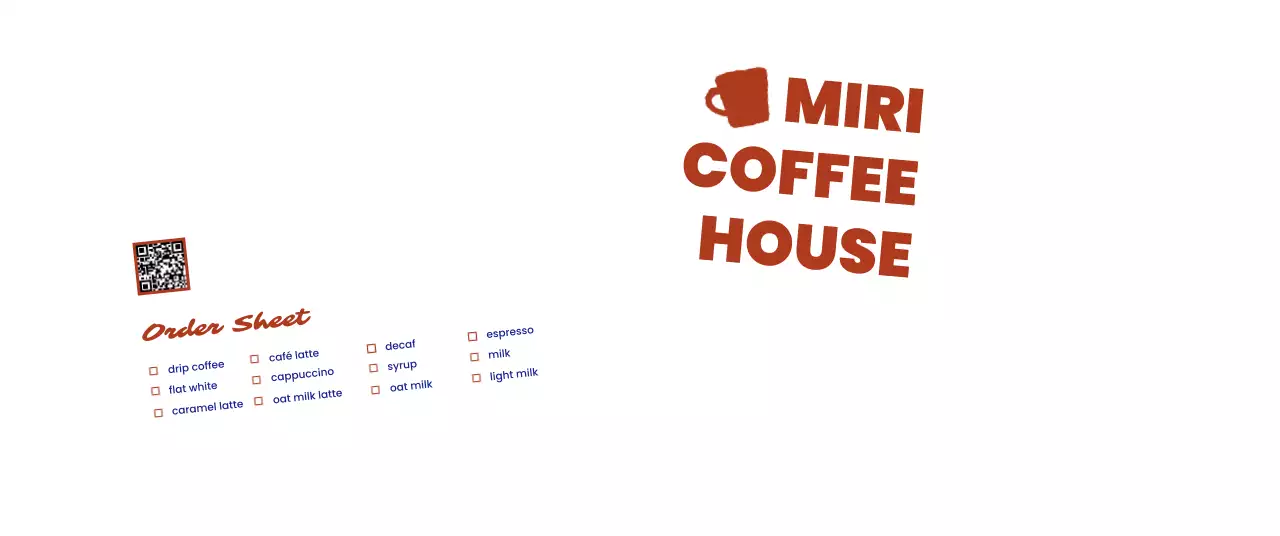 白 シンプル コーヒー メニュー表 キューアールとチェック