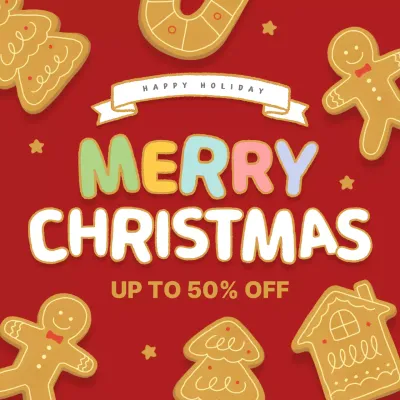 빨간색 배경의 귀여운 크리스마스 쿠키 배너