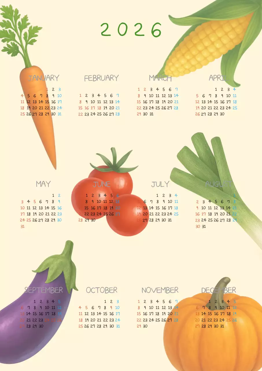 베이지 심플 2026 달력 캘린더