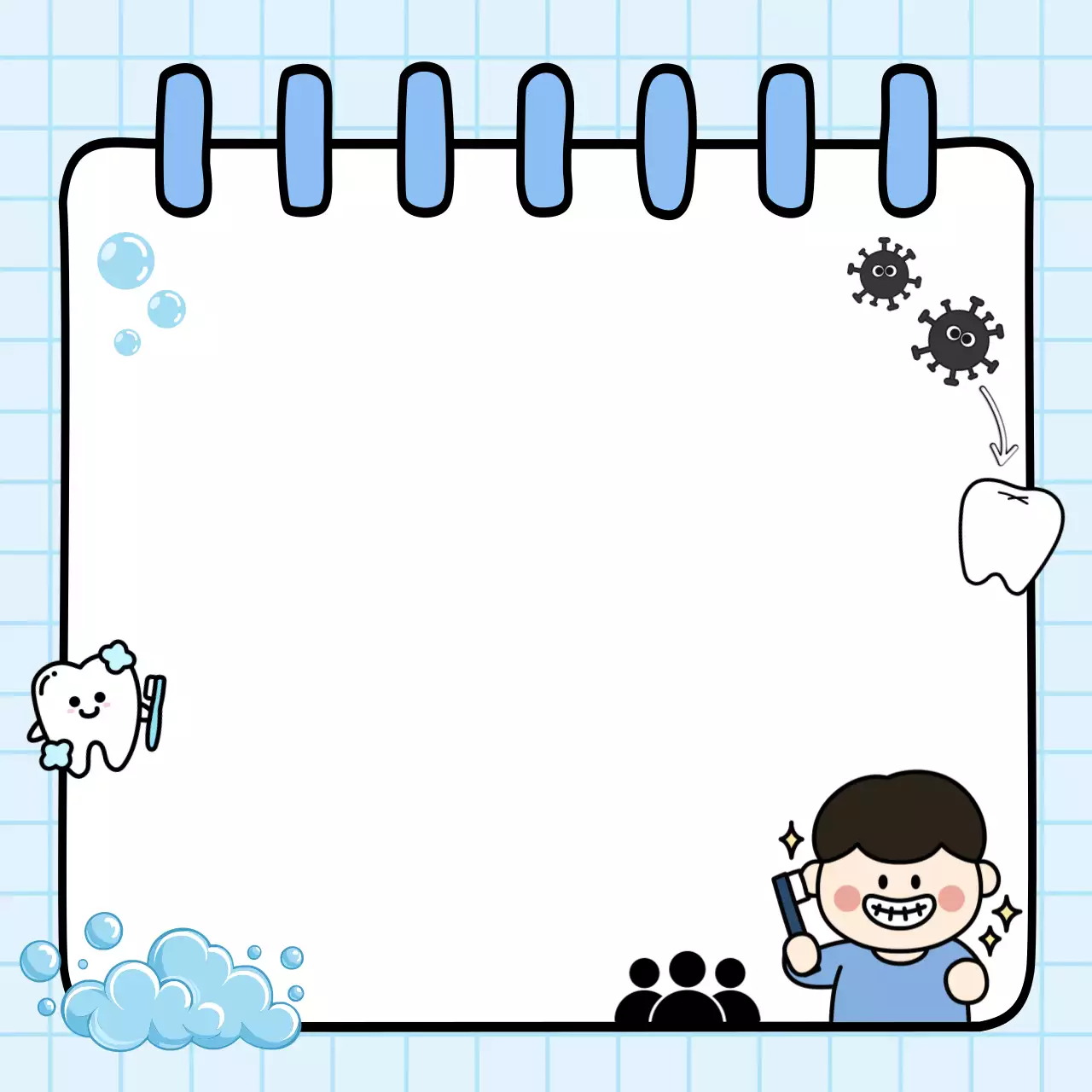 하늘색 아기자기한 치아관리 포토프레임