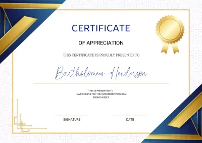 Blue and gold modern certificate document