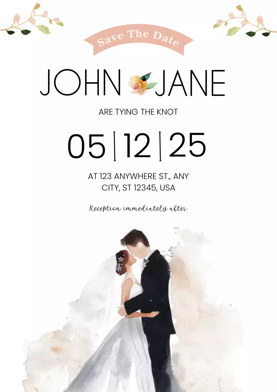 Beige Minimal Floral Save the Date Invitation