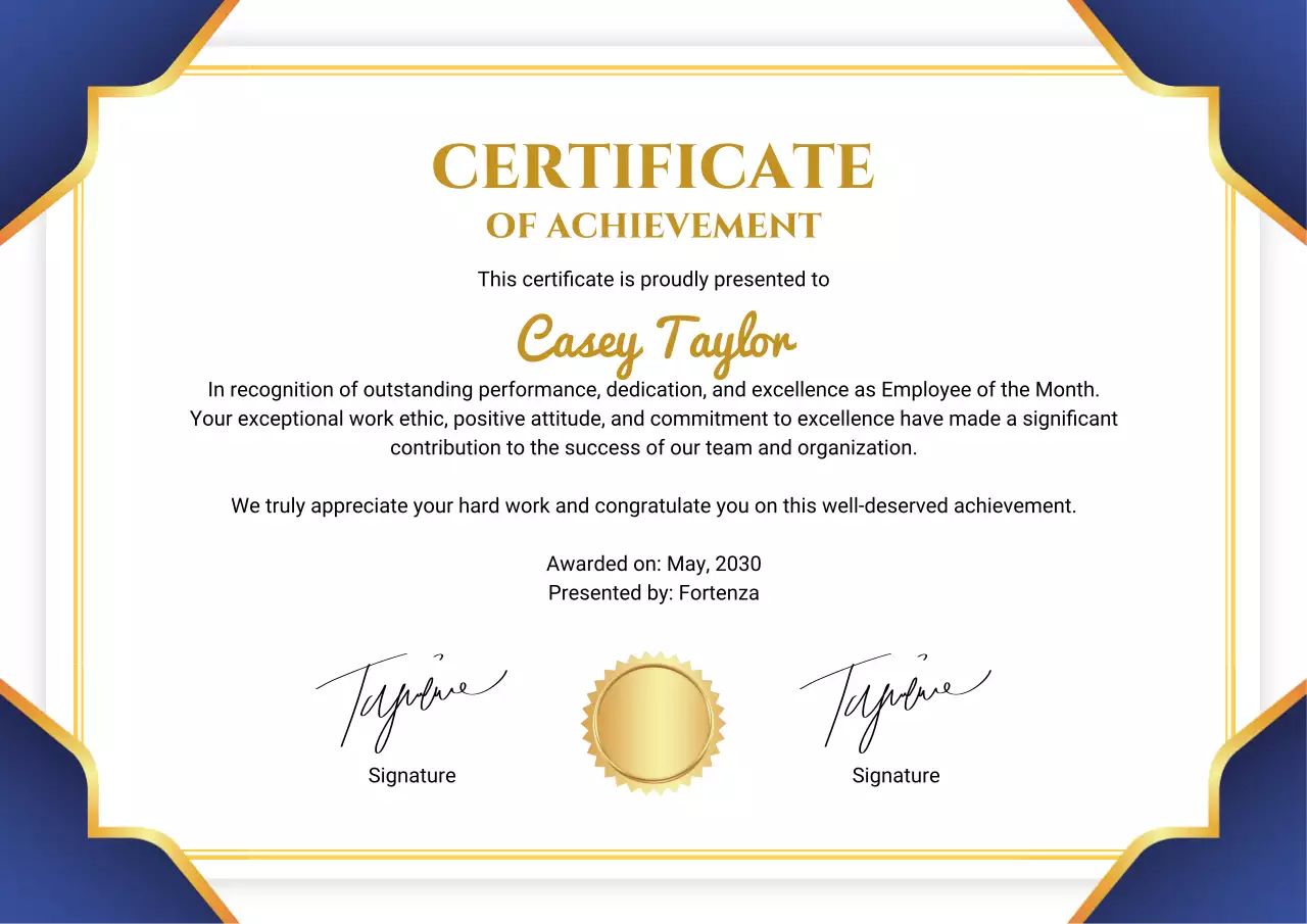 Gold Classic Certificate of Achievement