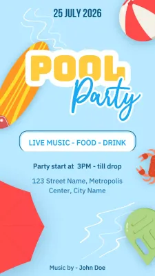 Blue trendy pool invitation