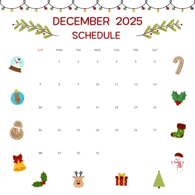 White festive holiday schedule