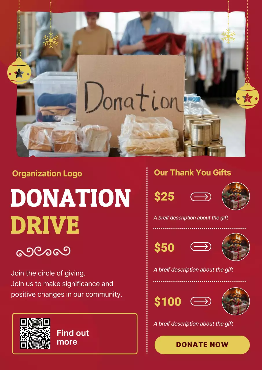 Red Modern Donation Charity Poster