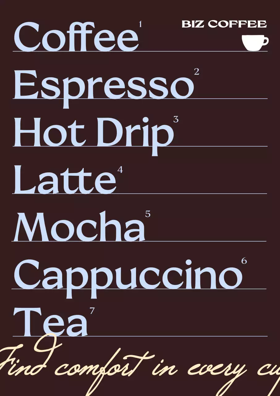 갈색 심플 커피 메뉴판