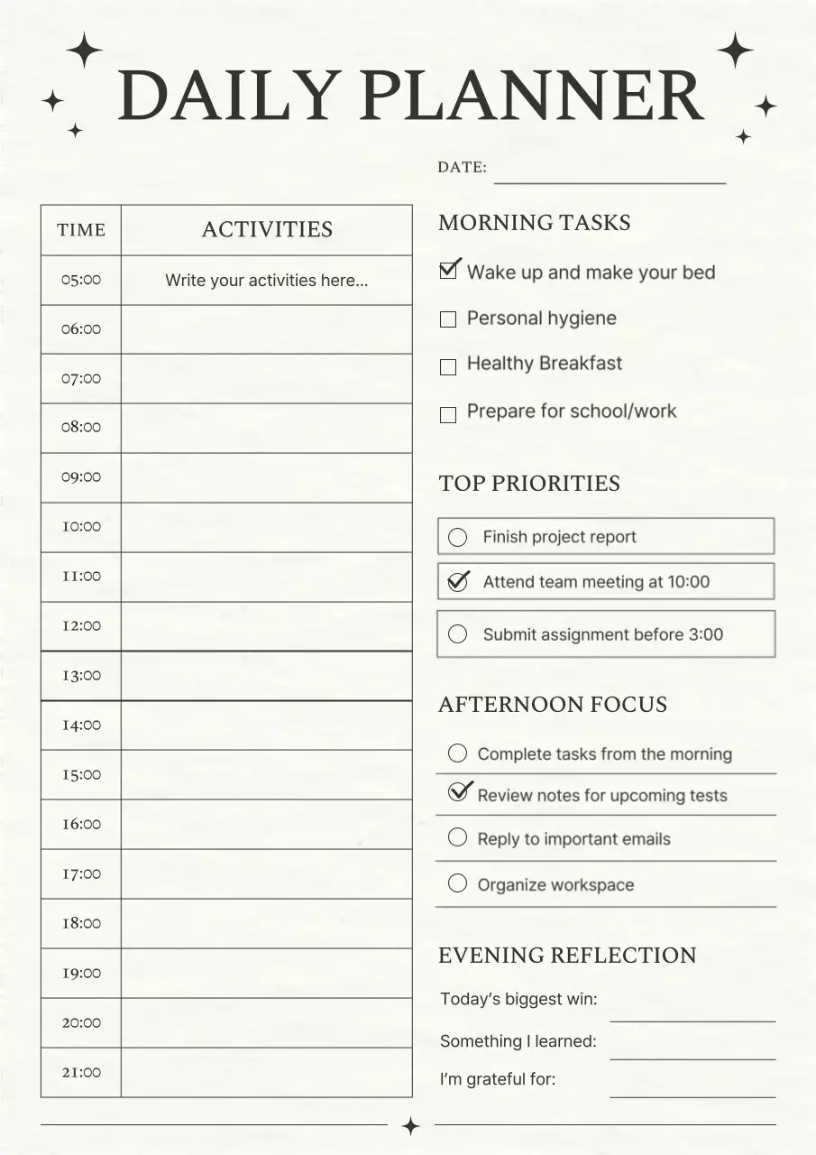 Beige Minimal Daily Planner Schedule Poster