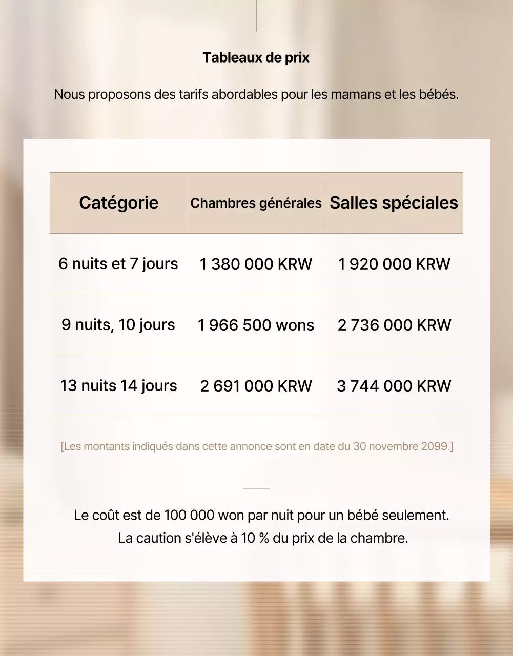 Promotion du centre de soins post-partum Beige Clean