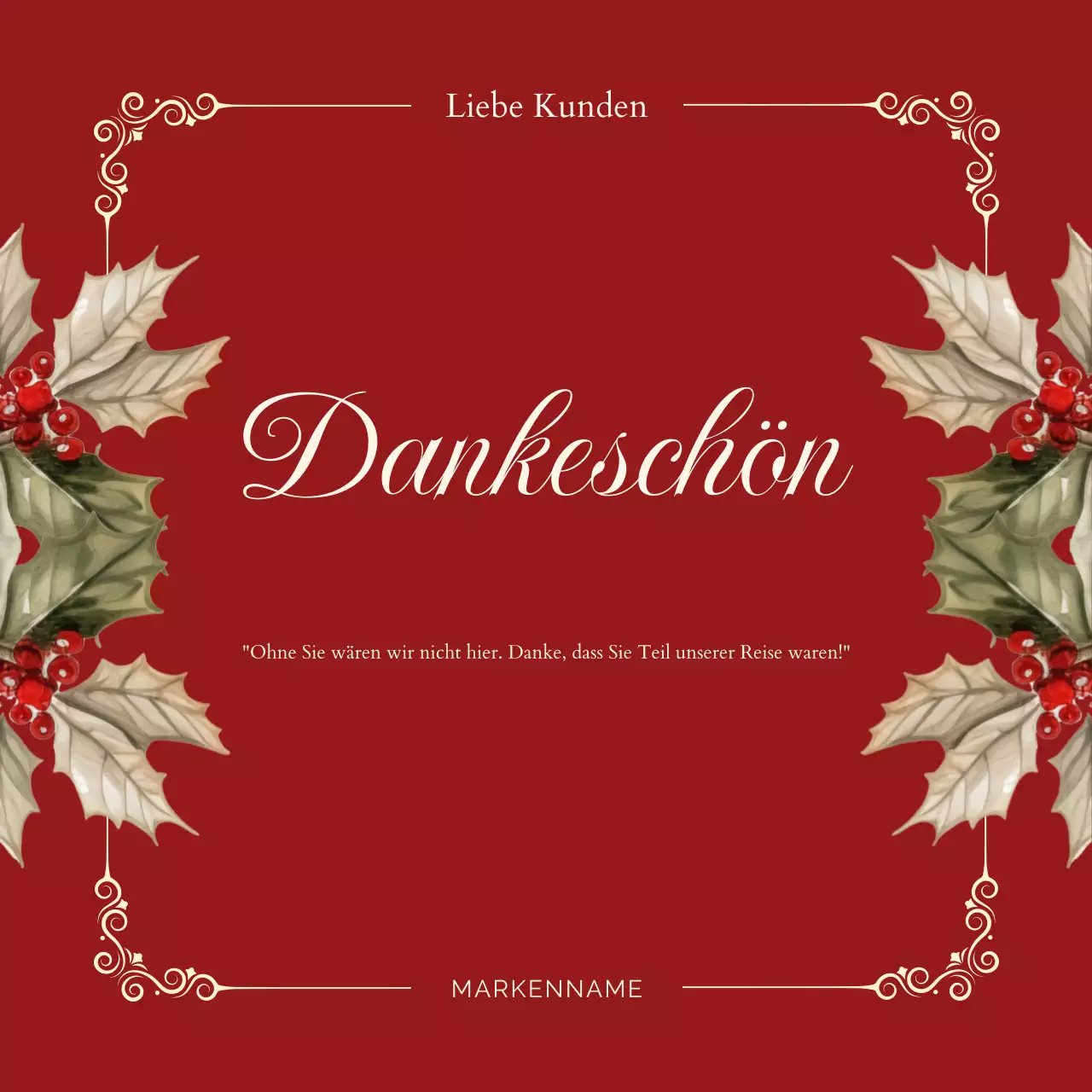 Elegante Weihnachtsgrüße im Vintage-Stil in Rot und Weiß für soziale Medien