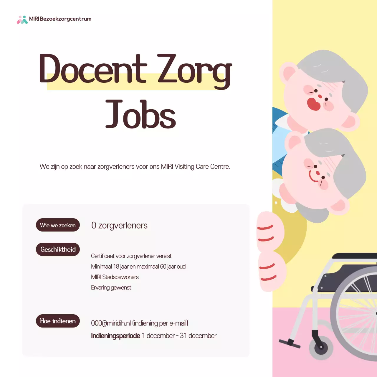 Vacature voor een leuke gele verpleegassistent