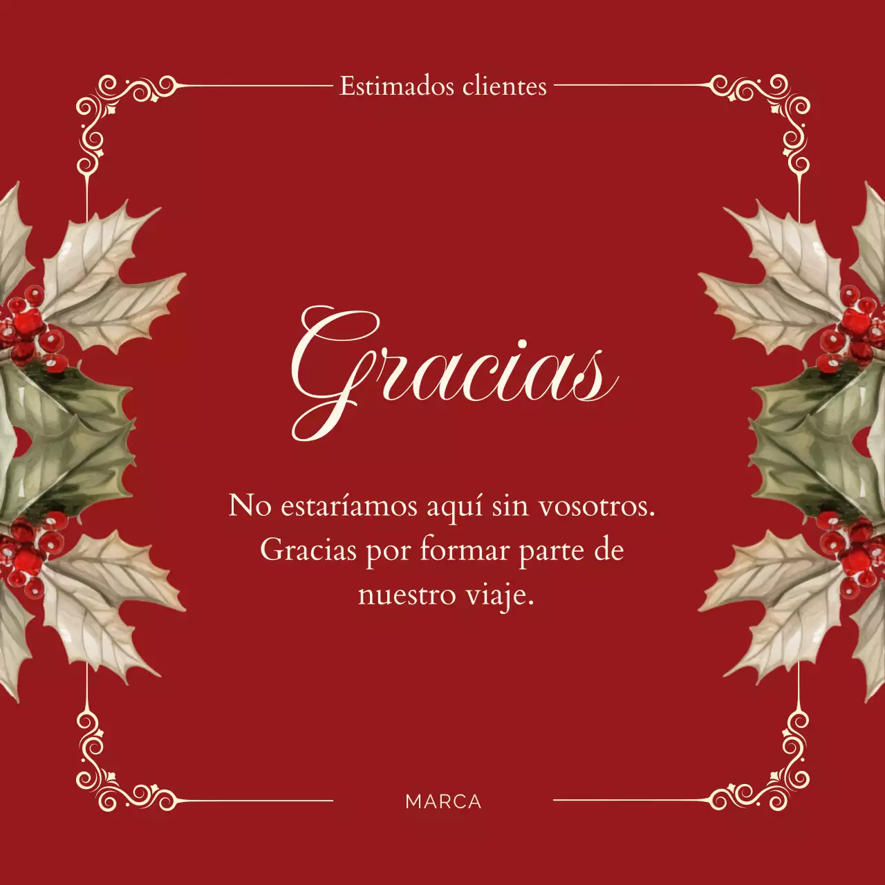Tarjeta de felicitación navideña vintage elegante en rojo y blanco para redes sociales