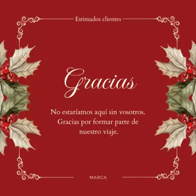 Tarjeta de felicitación navideña vintage elegante en rojo y blanco para redes sociales