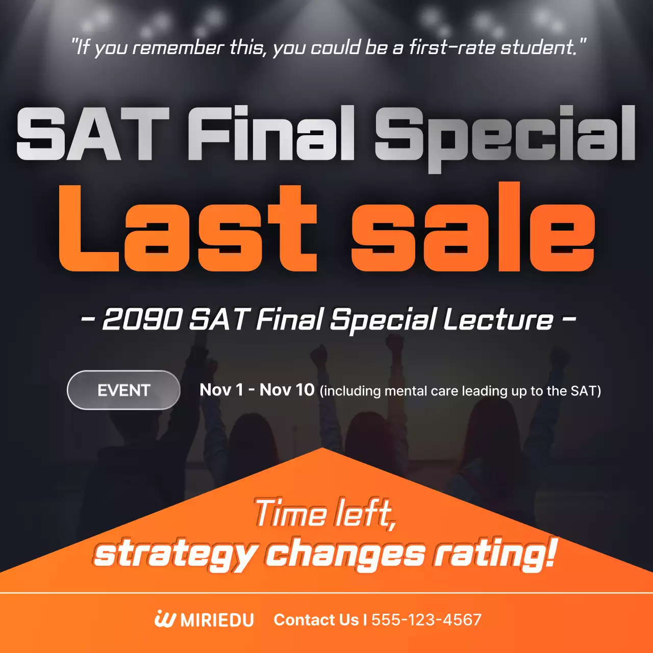 Iklan kuliah khusus dengan penekanan warna oranye untuk CSAT