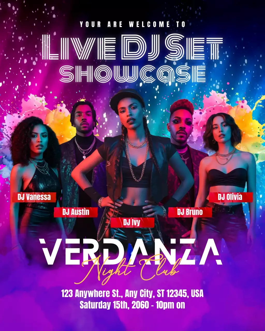 Rainbow Neon Trendy Nightclub Event Post