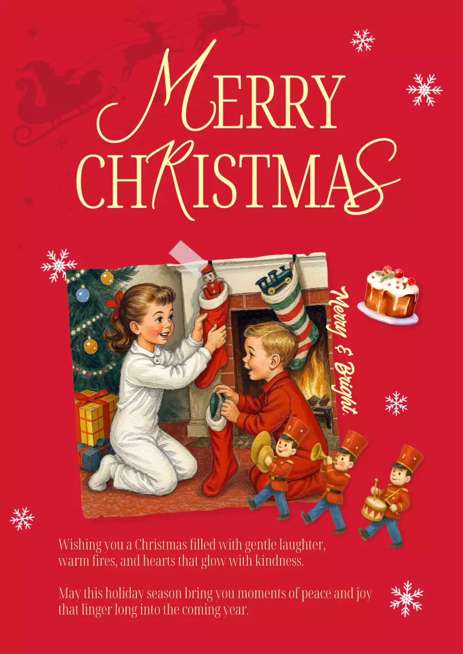 빨강 빈티지 크리스마스 엽서