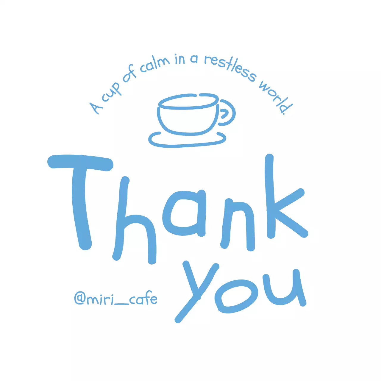 青 シンプル カフェ メッセージカード サンキュー