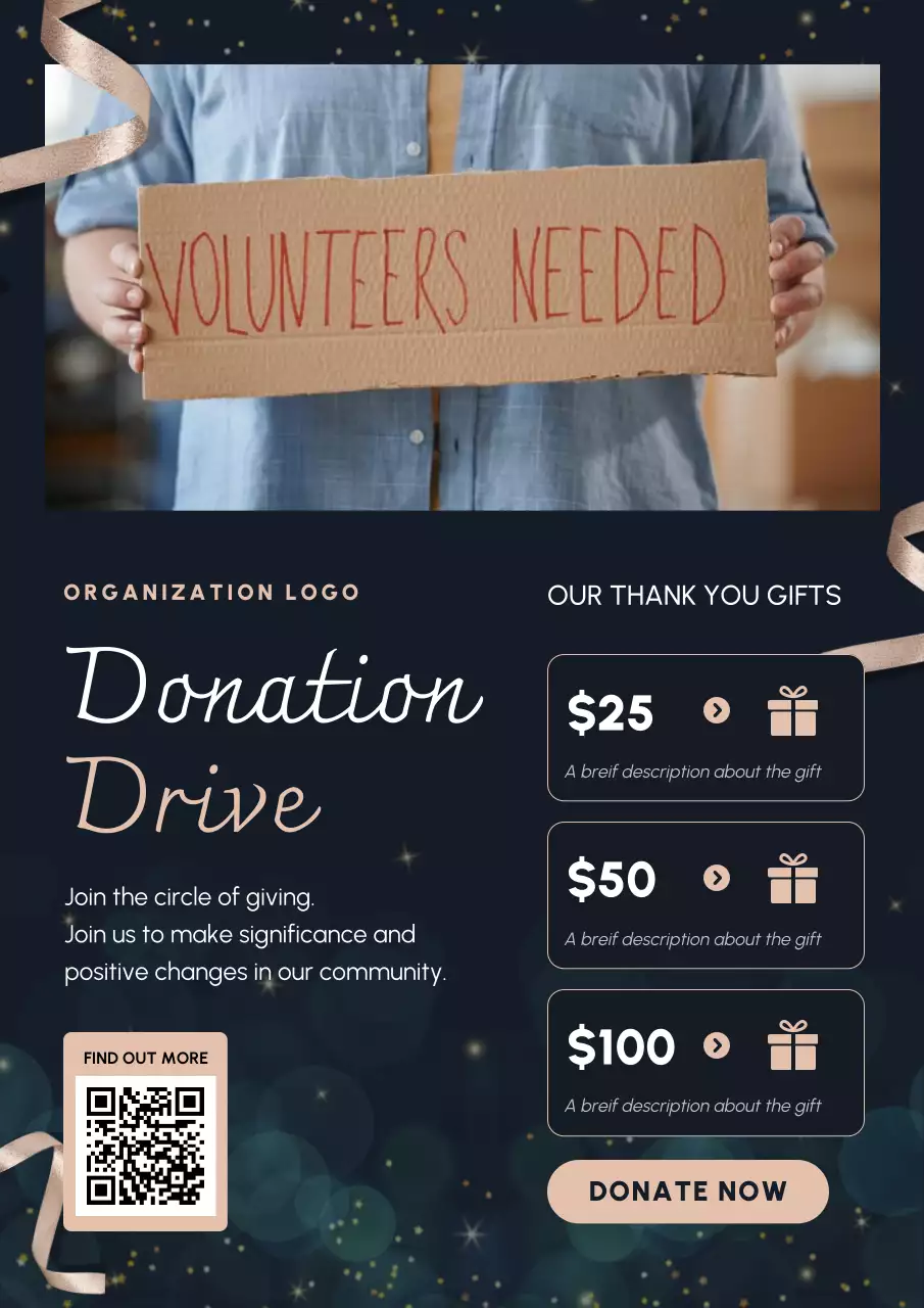 Black Modern Donation Announcement Poster